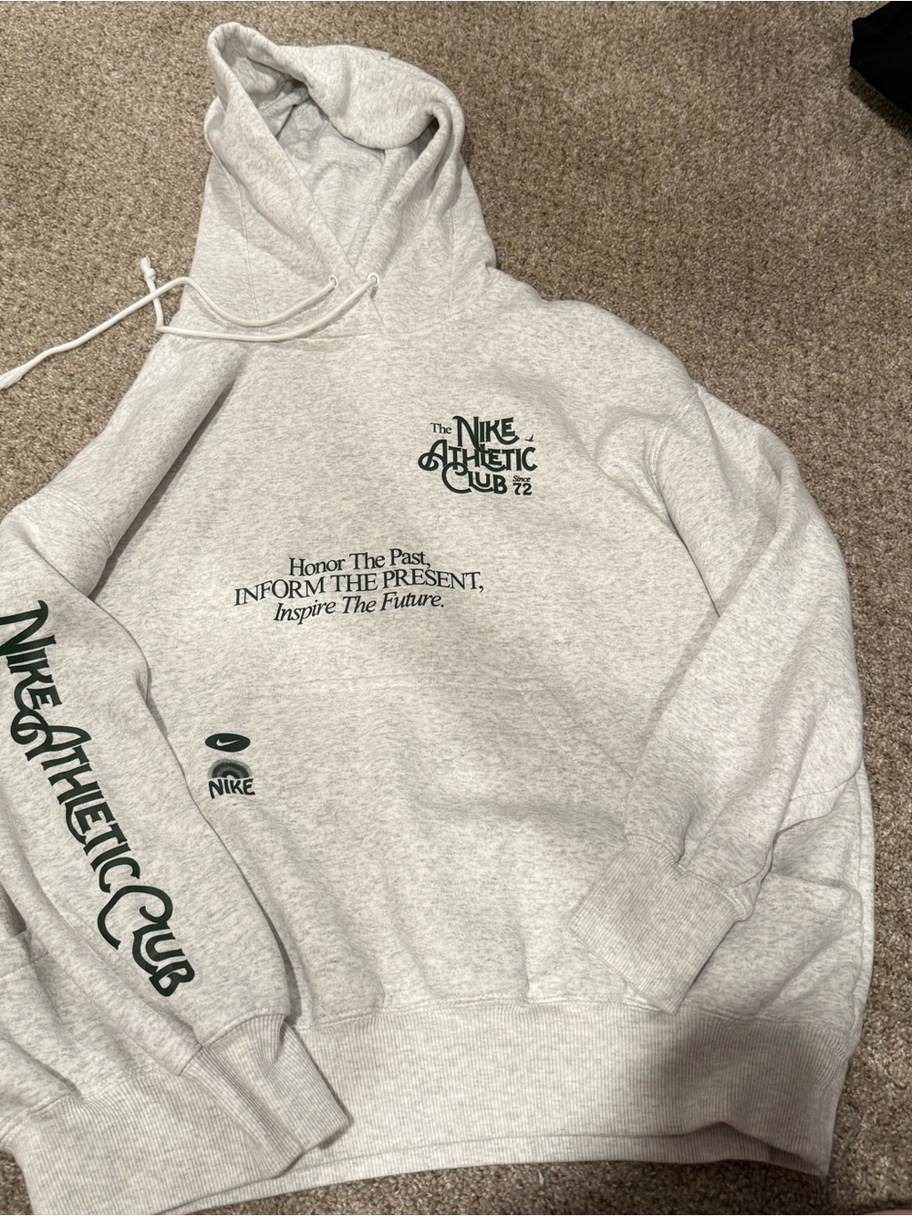 Nike Phoenix Light Gray Hoodie with Dark Green Athletic Club Graphics